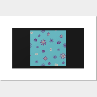 Flower flakes on teal blue background Posters and Art
